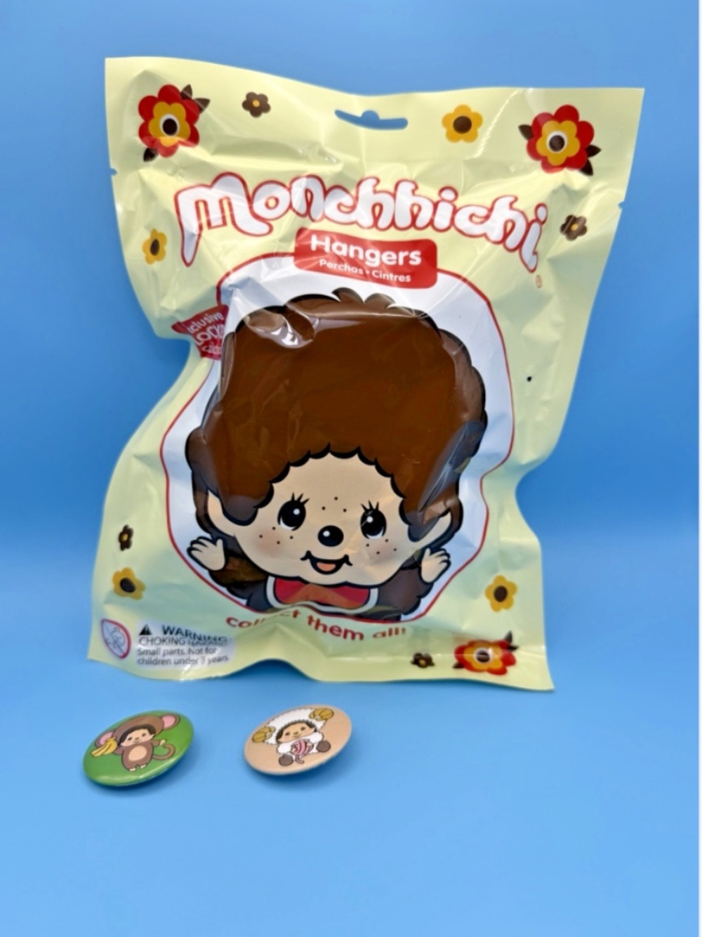 Monchhichi Plush Hanger Blind Bag Bundle + 2 Metal Buttons Pins 🐵🍌